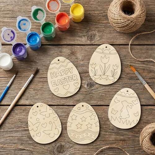 16pcs Wooden Easter Home Hanging Ornament Assorted Colored E