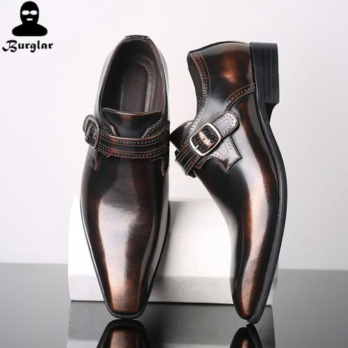 男尖头英伦皮鞋搭扣 Men Business Dress Formal Wedding Shoes