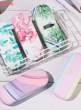 1PC Fashion Portable Glasses Case Printed Leather Storage Bo
