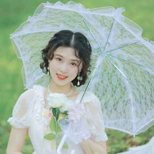 2020新款 白伞花边蕾丝伞公主洋伞女旅拍新娘雨伞 婚纱摄影道具法式
