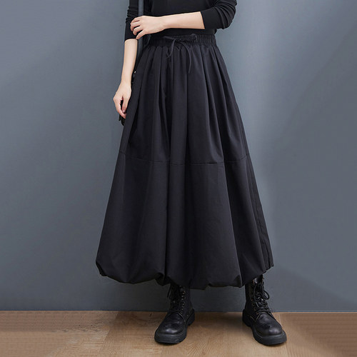 Black Vintage High Waist Pleated Skirt Women Plus Size Fashi
