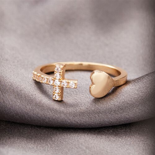 Classic Popular Zircon Cross With Heart Rings For Women New