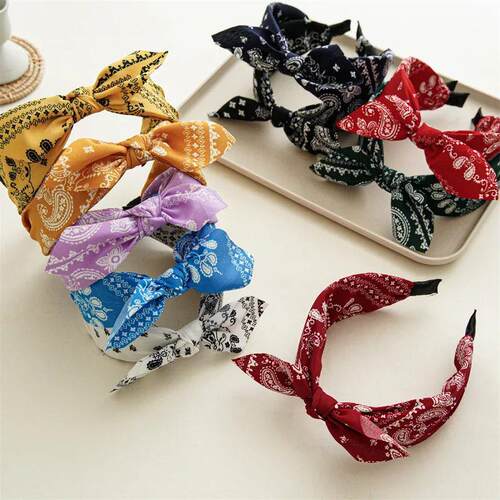 Fashion Cotton Cashew Flowers Printing Soft Wide Hairhoop Ha