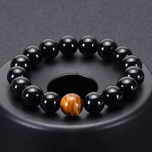 Natural Black Onyx with Tiger eye Stone Beads Bracelets Men