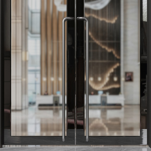 高档不锈钢玻璃门拉手黑色玫瑰黑钛金弯管对装推拉有框门通顶把手