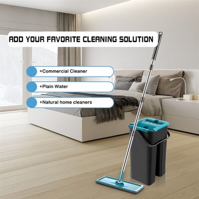Squeeze Mop With Bucket 360 Rotating Hand Free Washing Flat