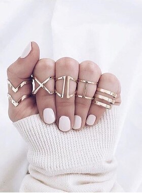 Womens ring combination set geometric V-shaped x hollow out