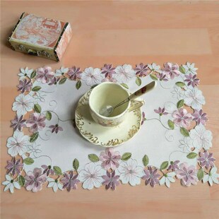 Luxury flowers table place mat cloth embroidery tea coaster