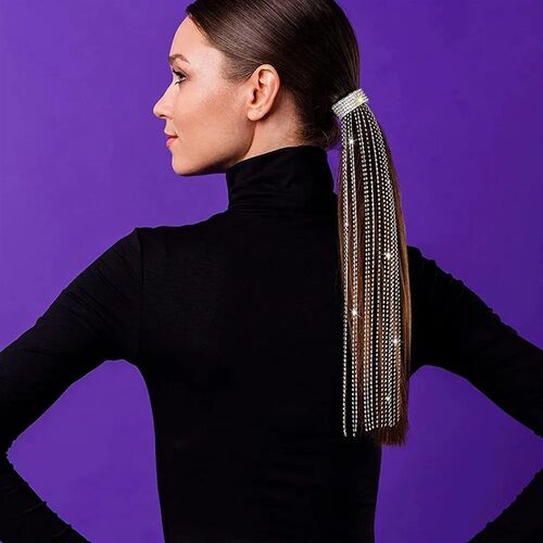 Novelly Rhinestone Long Tassel Flower Pendant Hair Comb Acce