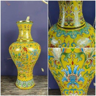 37cm Jingdezhen Ceramic Antique Enamel Colored Vase Flower