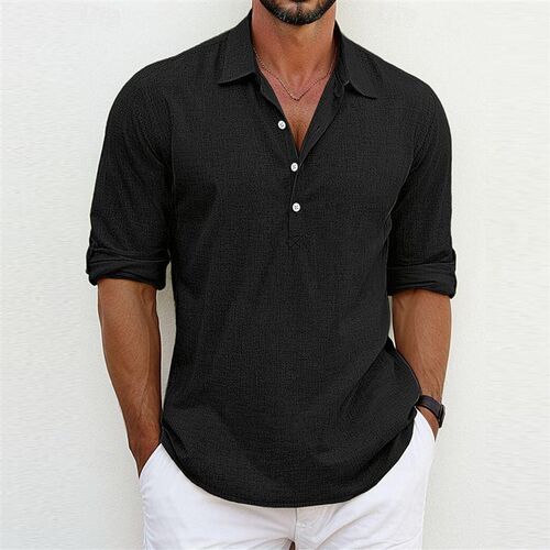 Mens Longsleeved Collared Linencotton Eurosize Shirt Youth H