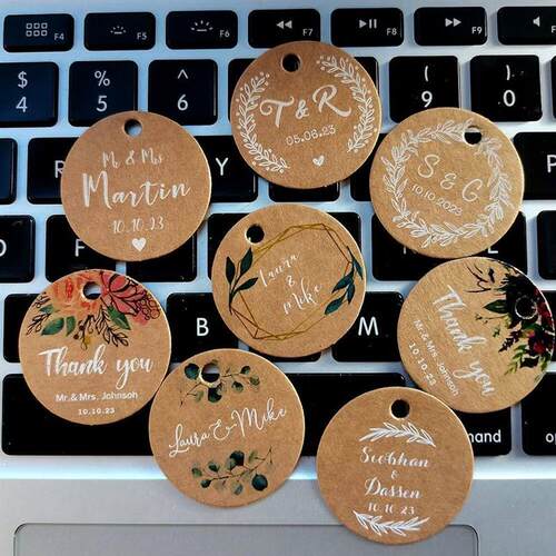 BY6-35mm Diameter 100pcs White Text Print Kraft paper Hang T