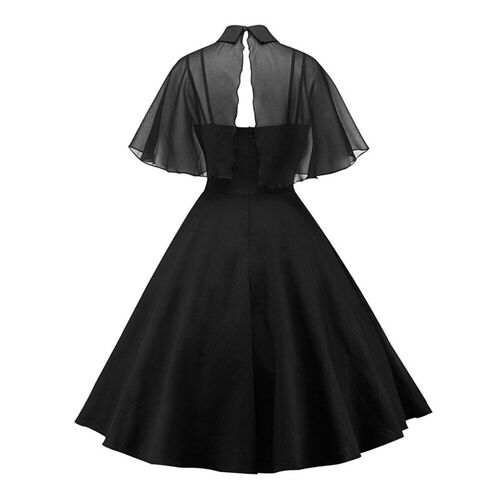 Women Vintage Gothic Cape Black Dress 2022 Autumn Two Piece