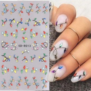 Colorful Christmas Light 5D Embossed Nails Art Stickers Snow