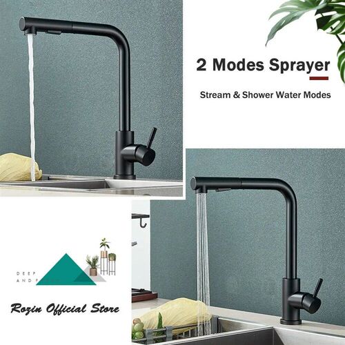 Black Pull Out Kitchen Sink Faucet Flexible 2 Modes Sream &