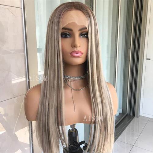 Highlight Blonde Platinum Straight Lace Front Wig Synthetic