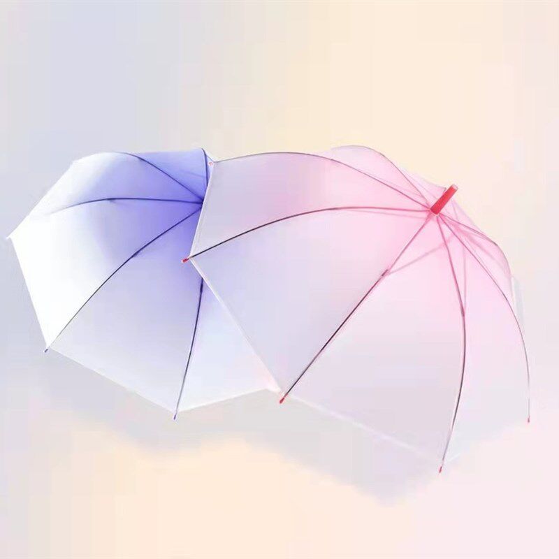 创意POE塑料加厚透明环保伞 渐变色环保雨伞 个性自动广告长柄伞