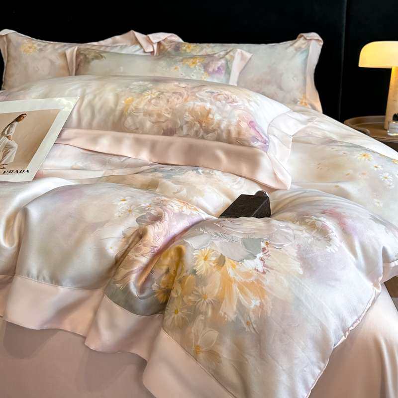 夏季A类母婴级莱赛尔天丝四件套轻奢冰丝裸睡凉感被套床单1.8床品