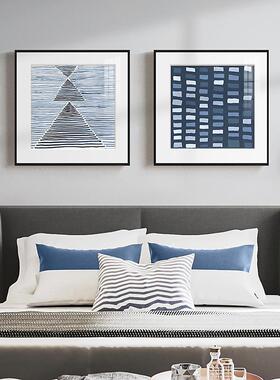 湛蓝 现代简约客厅装饰画蓝色地中海风格挂画抽象几何线条壁画