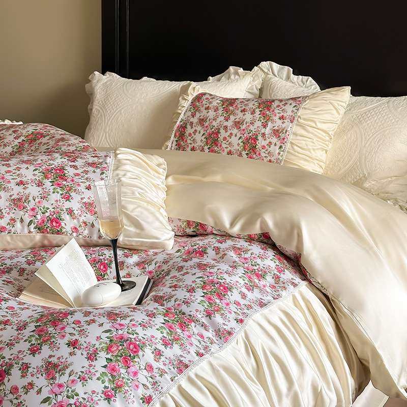 夏季兰精天丝四件套2024新款冰丝凉感法式浪漫公主风床单被套床品