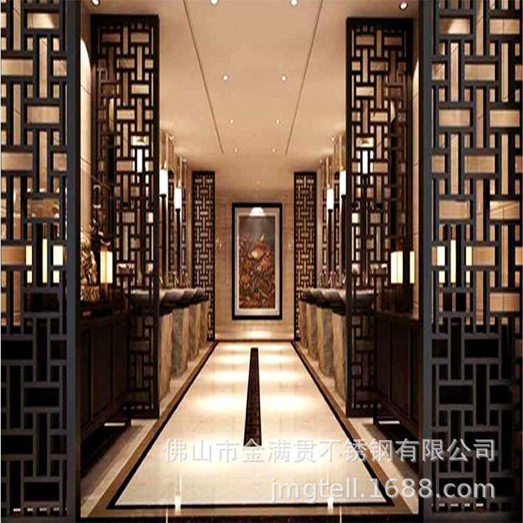 不锈钢屏风隔断钛金镂空雕花式酒店花格现代金属中式客厅玄关折叠