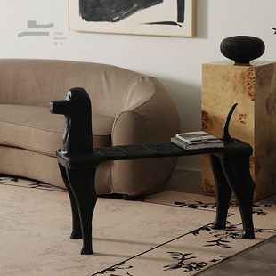 形上斯蒂芬狗狗换鞋凳复古玄关凳摆件长凳床尾凳中古风实木条凳