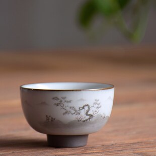 仿古粗陶茶杯陶瓷品茗杯仿古开片功夫茶杯套装主人杯单杯个人杯