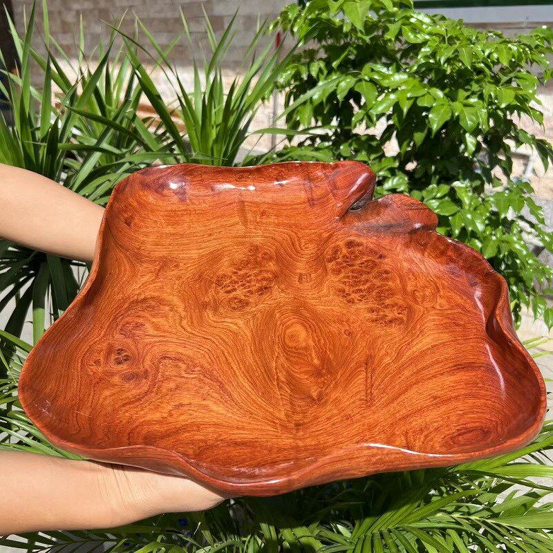缅甸花梨木茶盘客厅红木随型果盘家居盘子文承盘中式实木树瘤果盆