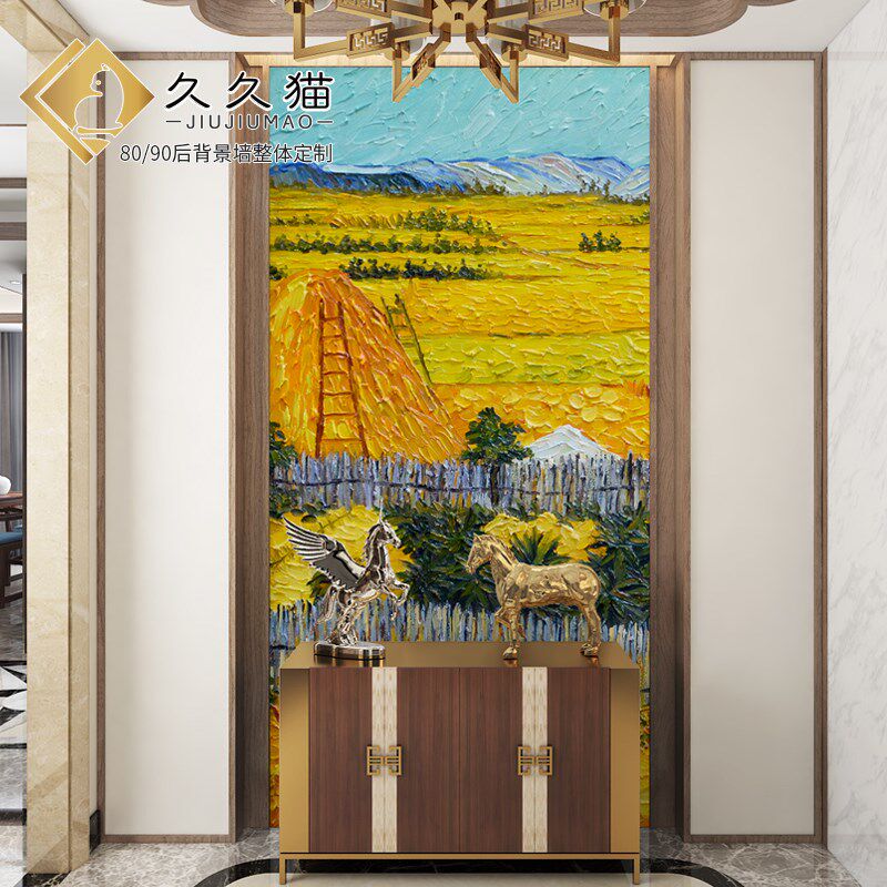 欧式沙发墙砖客厅走廊玄关瓷砖壁画背景墙麦田油画高温烧制微晶石
