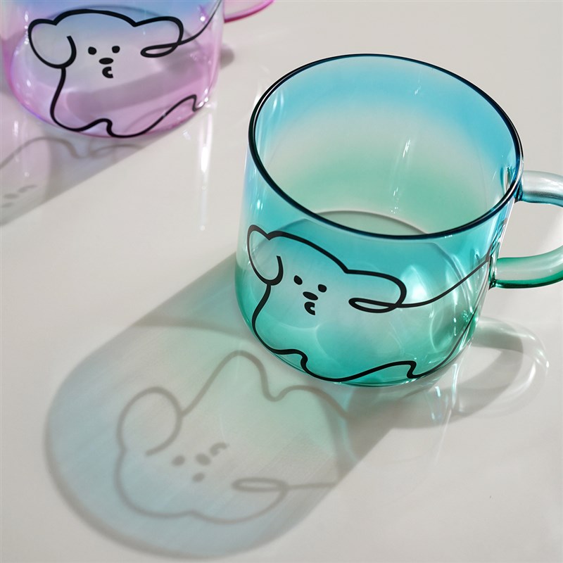 ESpoopum设计师合作款 星球小狗渐层玻璃杯子水杯早餐杯咖啡杯