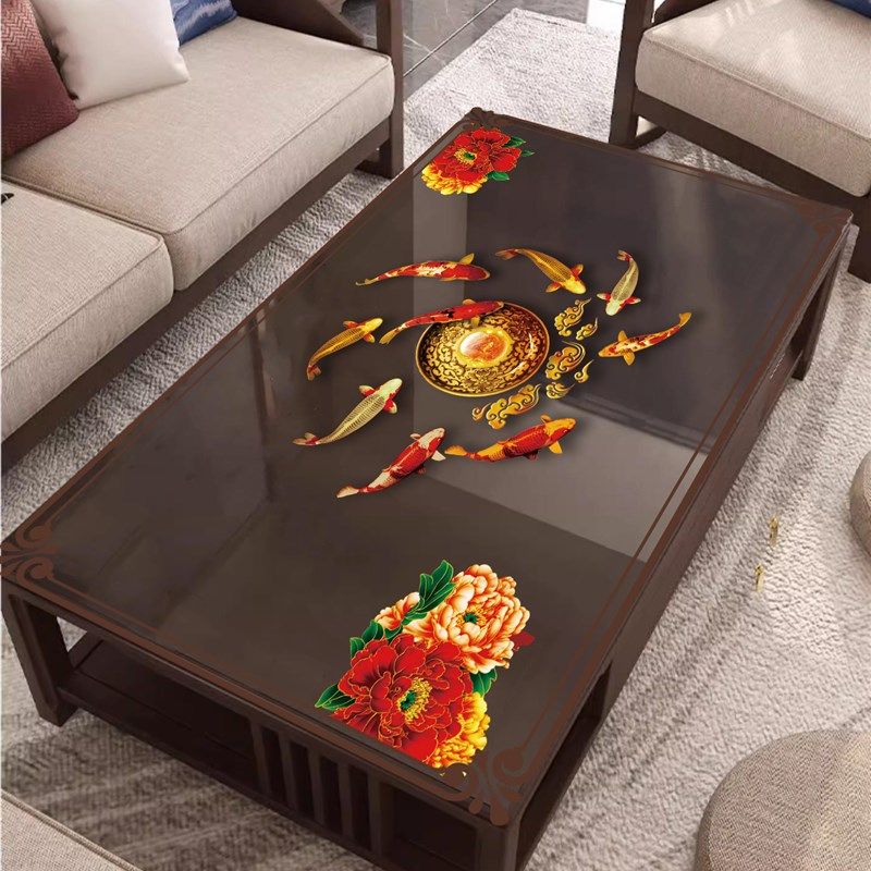 3D中式桌布免洗防油防水PVC塑料软玻璃茶几桌垫餐桌半透明水晶板,居家布艺,桌布,淘宝优惠券,粉丝福利购,淘宝优惠卷