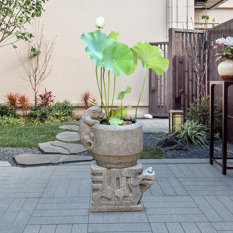 中式庭院阳台招财貔貅水培荷花缸花园布置创意小花盆玄关装饰摆件,家居饰品,花盆,淘宝优惠券,粉丝福利购,淘宝优惠卷