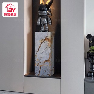 大理奢石花架摆件底座客展厅玄关增高摆台酒店装饰立柱岩板花架
