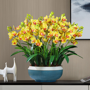 蕙兰仿真花前台假花摆件蝴蝶兰花玄关角几摆放花艺装饰电视柜摆花