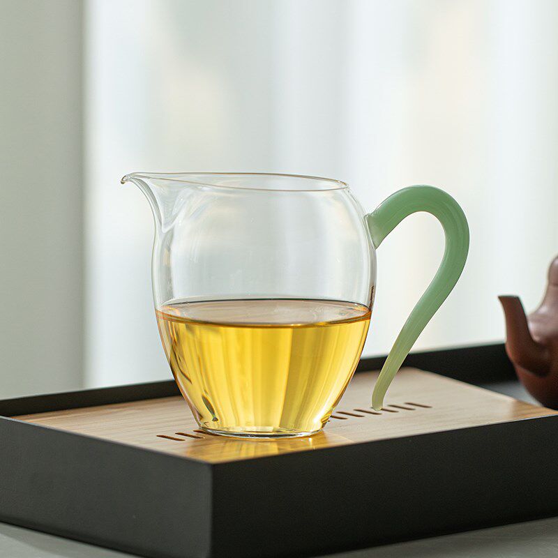 草堂公道杯天青玉 高透耐热玻璃分茶器 旦盅公杯公道杯三件套高档