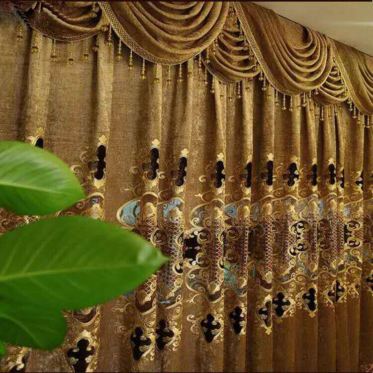 新款豪华雪尼尔欧式窗帘餐厅成品定制客厅镂空绣花落地窗现代简欧