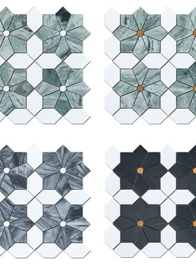 天然石材马赛克翡翠绿白色拼花酒店浴室卫生间吧台背景墙民宿地面