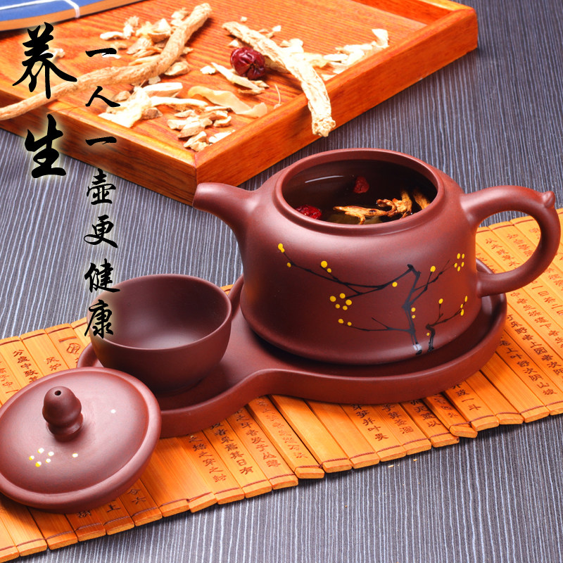 手绘功夫汤壶酒店会所茶楼定制餐具三件套紫砂养生功夫汤壶炖汤壶