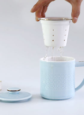 雅诚德陶瓷茶杯会议办公杯盖杯茶具茶水分离泡茶杯子高档水杯茶隔