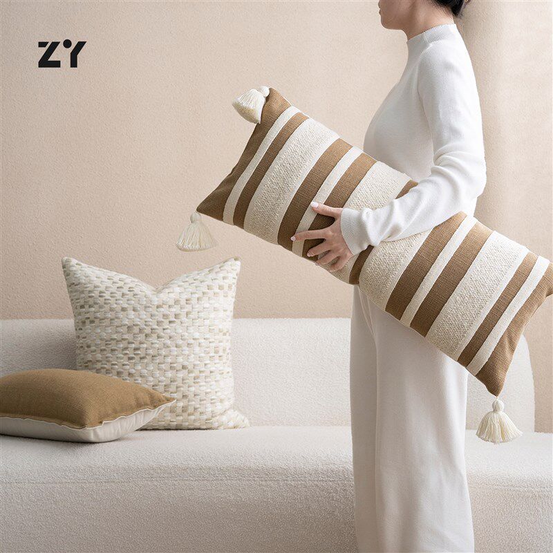 致悦【侘寂】流苏棉麻抱枕沙发靠枕靠垫别墅民宿样板间客厅长腰枕,居家布艺,靠垫/抱枕,淘宝优惠券,粉丝福利购,淘宝优惠卷