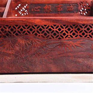 红木51多功能收纳盒比盒亚血檀纸巾盒名片盒文件柜抽纸赞红木摆件