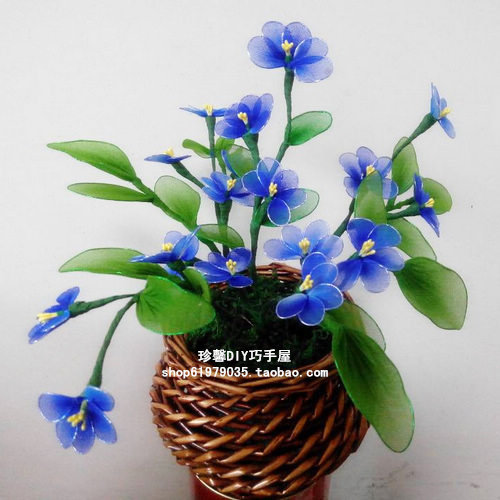 DIY丝网花丝袜花成品 纯手工制作 仿真花成品 藤编花篮+扇子花