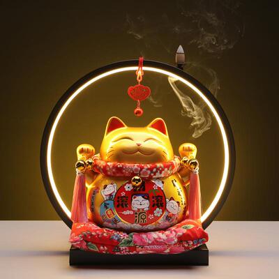 7寸招财猫灯圈AL-64936创家居摆陶件瓷存罐店铺钱客厅开意业礼品