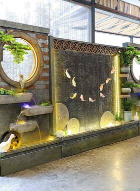 型田园流水屏风玄关水幕喷墙泉水景观假YVB山落地摆景件公大司送