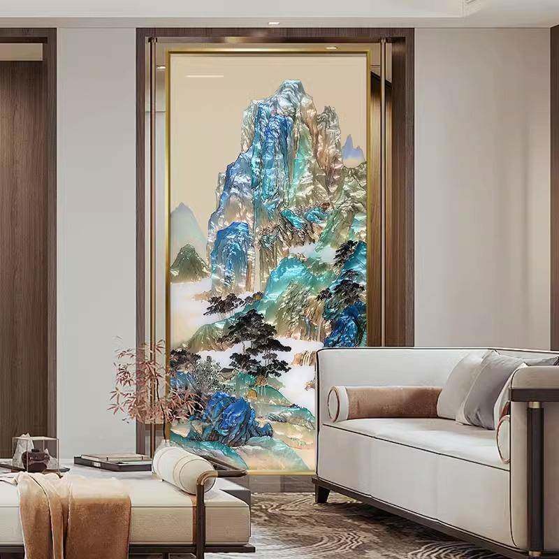 手绘新中珐琅彩装饰画入AMY655户玄关走廊挂画屏风隔断式公室办壁