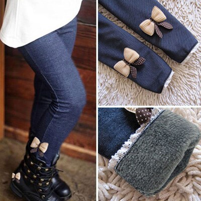 Girls Pants Thick Warm Winter Spring Jean Bow Bottom Legging
