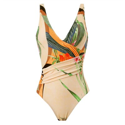 One piece conservative belly covering slimming beach
