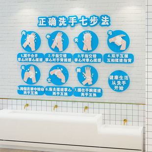 防疫七步洗手法墙贴画医院学校卫生间背景墙面装饰幼儿园环境布置