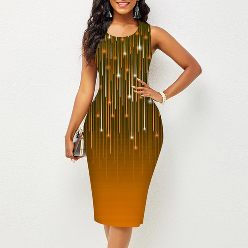 Summer Sleeveless Elegant Dress Printed Tight Skirt Women