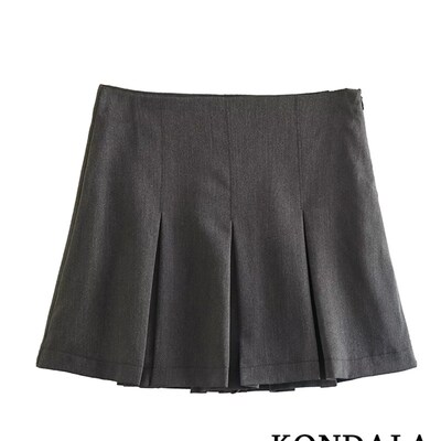 KONDALA Vintage Dark Grey Mini Skirts Women Ruffles Pleated